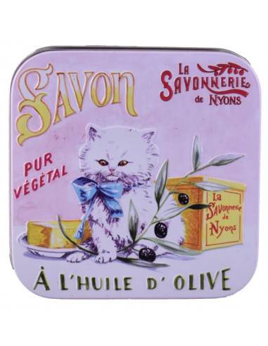 Savon boîte métal fleur de coton (Motif chat persan)