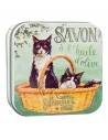 Savon boîte métal fleur de coton (Motif chat noir)