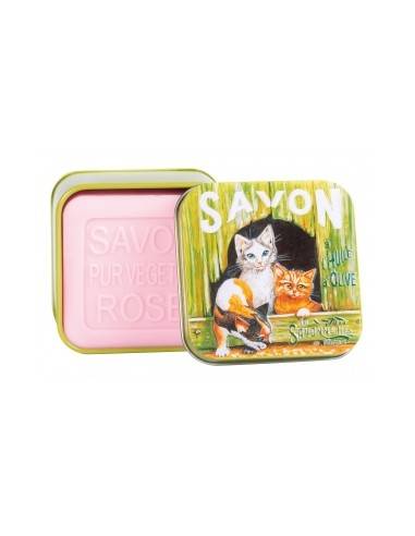 Savon boîte métal rose (Motif chaton)